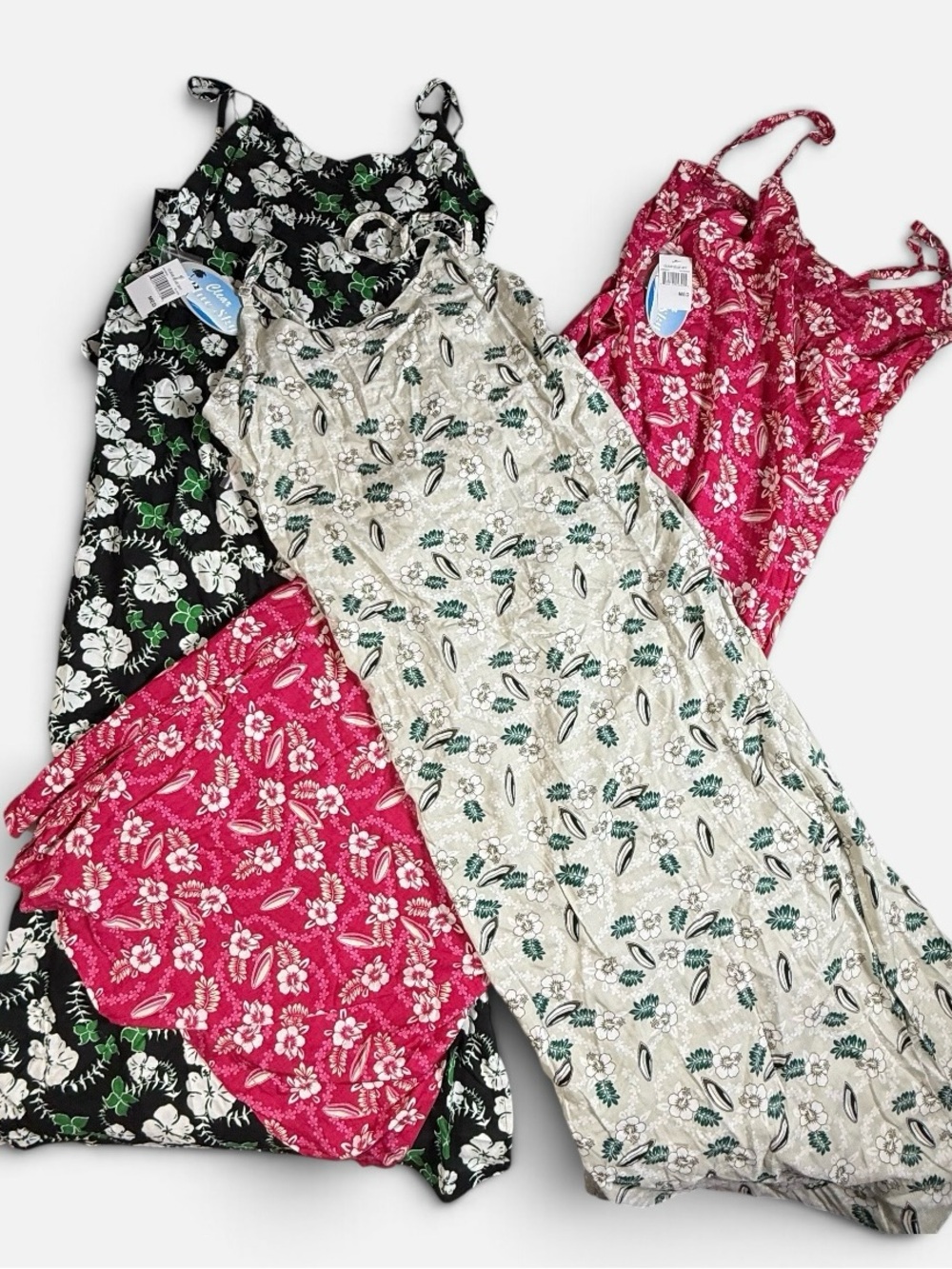 Blue Sky Floral Maxi Slip Dresses - Black, Cream, Pink